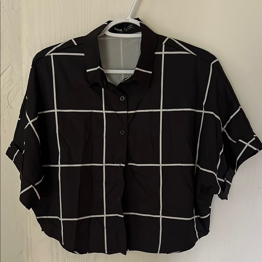 Black and White Grid Pattern Women's Top
